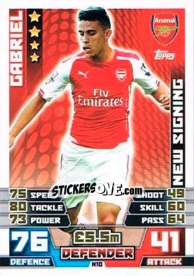 Sticker Gabriel Paulista - English Premier League 2014-2015. Match Attax Extra n. N10 - Topps