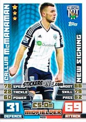 Sticker Callum McManaman - English Premier League 2014-2015. Match Attax Extra n. N20 - Topps