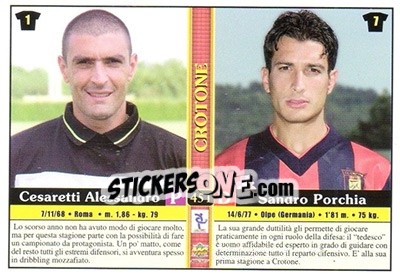 Figurina Cesaretti Alessandro / Sandro Porchia / Matteo Superbi / Limmy Fialdini - Calcio 2000-2001 - Mundicromo