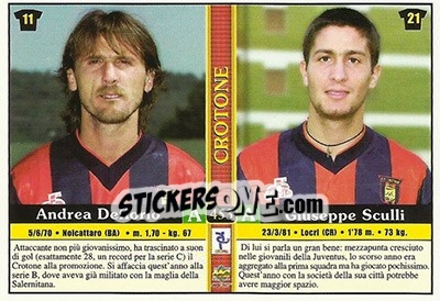 Sticker Andrea Deflorio / Giuseppe Sculli / Raffaele Ametrano / Oberdan Biagioni - Calcio 2000-2001 n. 453 - Mundicromo