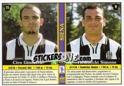 Cromo Ciro Ginestra / Tiribocchi Simone / Riggiero Radice / Tonci Zilic - Calcio 2000-2001 - Mundicromo