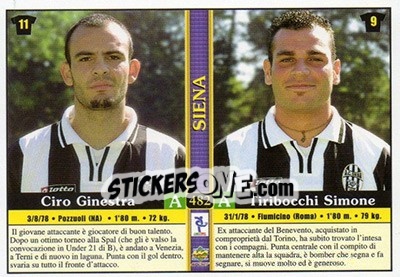 Sticker Ciro Ginestra / Tiribocchi Simone / Riggiero Radice / Tonci Zilic - Calcio 2000-2001 n. 482 - Mundicromo