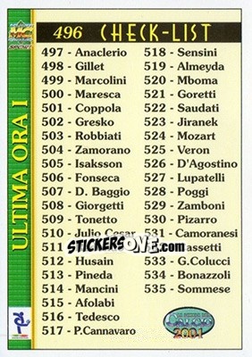 Sticker Check List - Calcio 2000-2001 n. 496 - Mundicromo