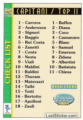 Sticker Check List - Calcio 2000-2001 n. CL - Mundicromo