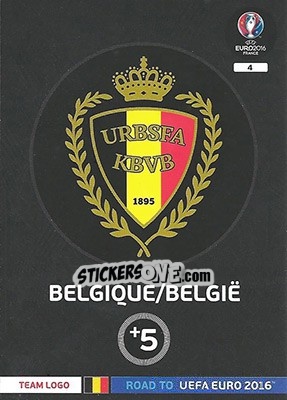Sticker Belgique/België - Road to UEFA EURO 2016. Adrenalyn XL n. 4 - Panini