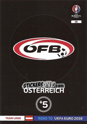 Sticker Österreich - Road to UEFA EURO 2016. Adrenalyn XL n. 16 - Panini