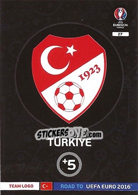Sticker Türkiye - Road to UEFA EURO 2016. Adrenalyn XL n. 27 - Panini