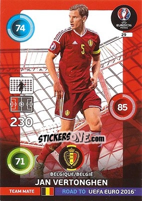 Sticker Jan Vertonghen - Road to UEFA EURO 2016. Adrenalyn XL n. 29 - Panini