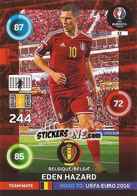 Sticker Eden Hazard - Road to UEFA EURO 2016. Adrenalyn XL n. 32 - Panini