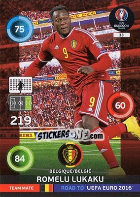 Sticker Romelu Lukaku - Road to UEFA EURO 2016. Adrenalyn XL n. 33 - Panini