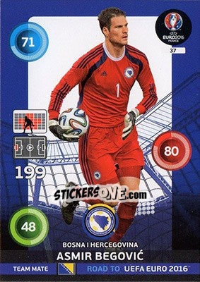 Sticker Asmir Begovic - Road to UEFA EURO 2016. Adrenalyn XL n. 37 - Panini