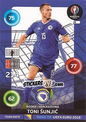 Figurina Toni Šunjic - Road to UEFA EURO 2016. Adrenalyn XL n. 38 - Panini
