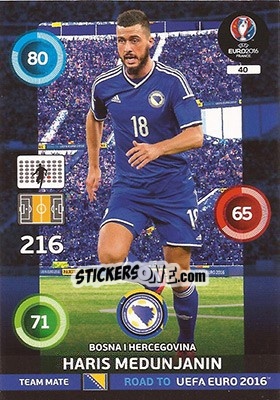 Sticker Haris Medunjanin - Road to UEFA EURO 2016. Adrenalyn XL n. 40 - Panini