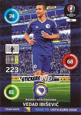 Sticker Vedad Ibiševic - Road to UEFA EURO 2016. Adrenalyn XL n. 42 - Panini