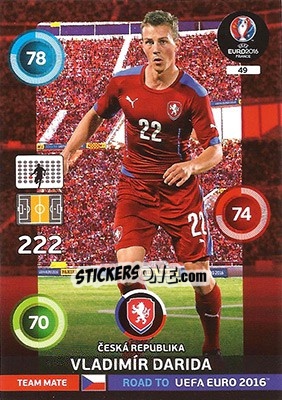Sticker Vladimír Darida - Road to UEFA EURO 2016. Adrenalyn XL n. 49 - Panini