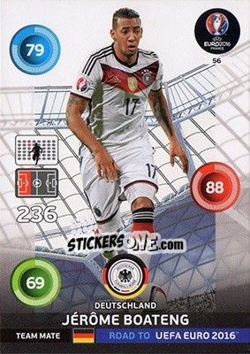 Sticker Jérôme Boateng - Road to UEFA EURO 2016. Adrenalyn XL n. 56 - Panini