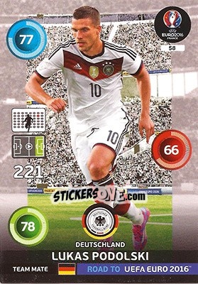 Sticker Lukas Podolski - Road to UEFA EURO 2016. Adrenalyn XL n. 58 - Panini
