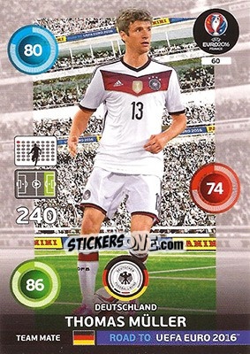 Sticker Thomas Müller - Road to UEFA EURO 2016. Adrenalyn XL n. 60 - Panini