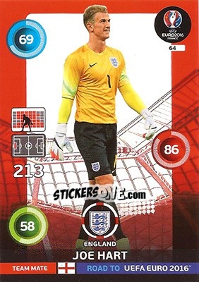 Sticker Joe Hart - Road to UEFA EURO 2016. Adrenalyn XL n. 64 - Panini