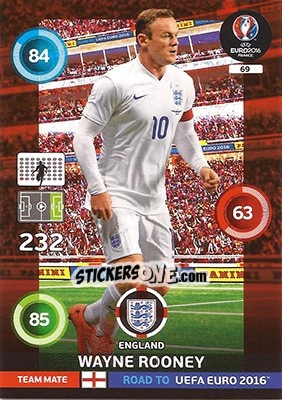 Sticker Wayne Rooney - Road to UEFA EURO 2016. Adrenalyn XL n. 69 - Panini