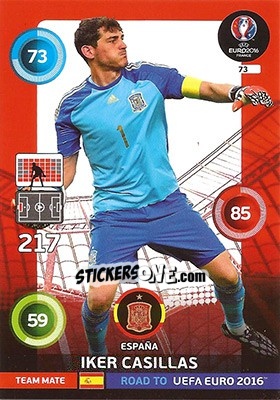 Sticker Iker Casillas - Road to UEFA EURO 2016. Adrenalyn XL n. 73 - Panini