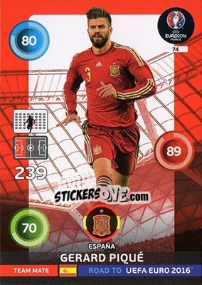 Sticker Gerard Piqué - Road to UEFA EURO 2016. Adrenalyn XL n. 74 - Panini