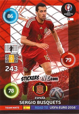 Sticker Sergio Busquets - Road to UEFA EURO 2016. Adrenalyn XL n. 75 - Panini