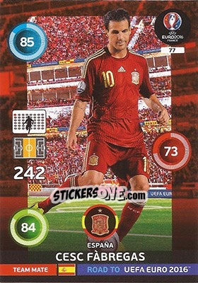 Sticker Cesc Fàbregas - Road to UEFA EURO 2016. Adrenalyn XL n. 77 - Panini
