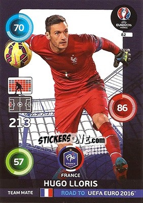 Sticker Hugo Lloris - Road to UEFA EURO 2016. Adrenalyn XL n. 82 - Panini