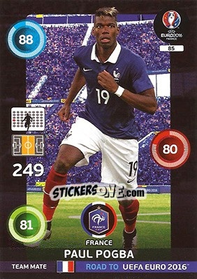Sticker Paul Pogba - Road to UEFA EURO 2016. Adrenalyn XL n. 85 - Panini