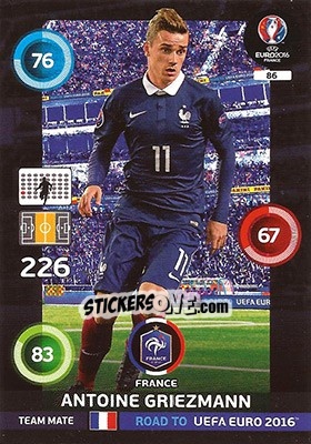 Sticker Antoine Griezmann - Road to UEFA EURO 2016. Adrenalyn XL n. 86 - Panini