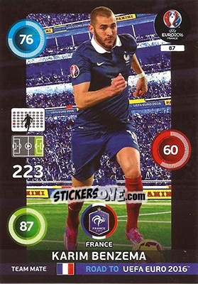 Sticker Karim Benzema - Road to UEFA EURO 2016. Adrenalyn XL n. 87 - Panini