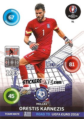Sticker Orestis Karnezis - Road to UEFA EURO 2016. Adrenalyn XL n. 91 - Panini