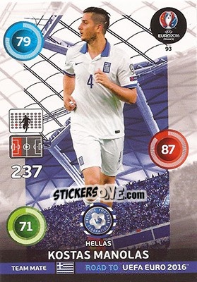 Sticker Kostas Manolas - Road to UEFA EURO 2016. Adrenalyn XL n. 93 - Panini