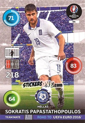 Sticker Sokratis Papastathopoulos - Road to UEFA EURO 2016. Adrenalyn XL n. 94 - Panini