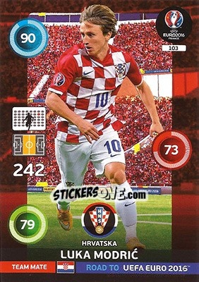 Sticker Luka Modric - Road to UEFA EURO 2016. Adrenalyn XL n. 103 - Panini