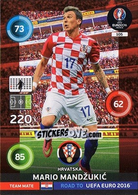Sticker Mario Mandzukic - Road to UEFA EURO 2016. Adrenalyn XL n. 105 - Panini
