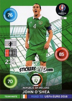 Sticker John O'Shea - Road to UEFA EURO 2016. Adrenalyn XL n. 110 - Panini