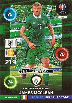 Sticker James McClean - Road to UEFA EURO 2016. Adrenalyn XL n. 113 - Panini
