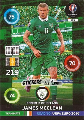 Figurina James McClean - Road to UEFA EURO 2016. Adrenalyn XL - Panini