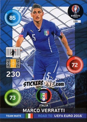Sticker Marco Verratti - Road to UEFA EURO 2016. Adrenalyn XL n. 120 - Panini
