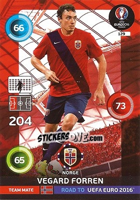 Figurina Vegard Forren - Road to UEFA EURO 2016. Adrenalyn XL n. 129 - Panini