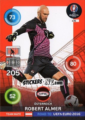Sticker Robert Almer - Road to UEFA EURO 2016. Adrenalyn XL n. 136 - Panini