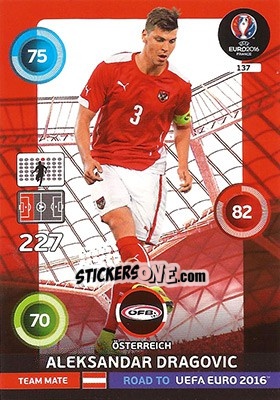 Sticker Aleksandar Dragovic - Road to UEFA EURO 2016. Adrenalyn XL n. 137 - Panini