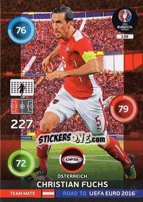 Sticker Christian Fuchs - Road to UEFA EURO 2016. Adrenalyn XL n. 139 - Panini