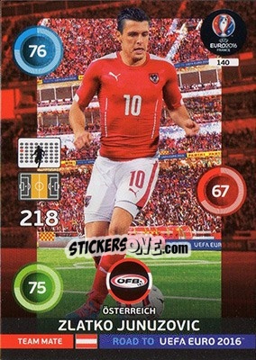 Sticker Zlatko Junuzovic - Road to UEFA EURO 2016. Adrenalyn XL n. 140 - Panini