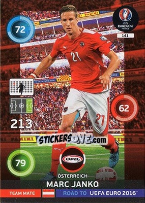 Sticker Marc Janko - Road to UEFA EURO 2016. Adrenalyn XL n. 141 - Panini