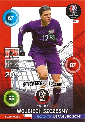 Sticker Wojciech Szczęsny - Road to UEFA EURO 2016. Adrenalyn XL n. 145 - Panini