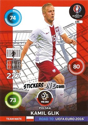 Sticker Kamil Glik - Road to UEFA EURO 2016. Adrenalyn XL n. 146 - Panini