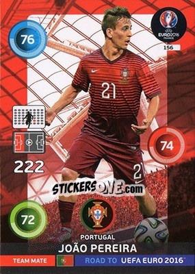 Sticker João Pereira - Road to UEFA EURO 2016. Adrenalyn XL n. 156 - Panini